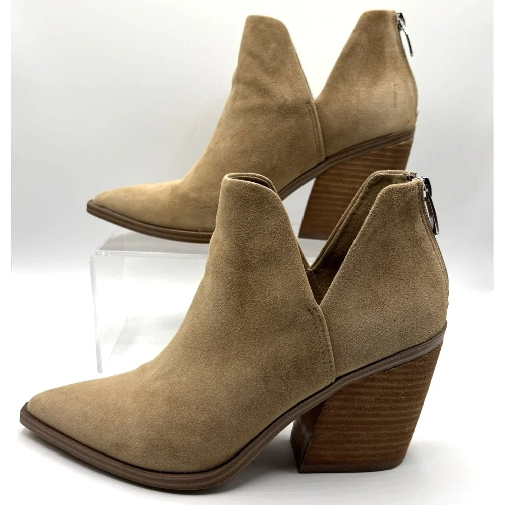 STEVE MADDEN Camryn Booties Women's Size 8.5 Beige Suede Leather‎ Cowboy Boot